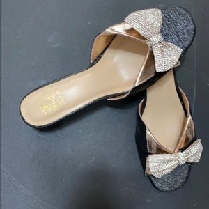 Cute Dress Sandals Black and Gold With Rhinestones.